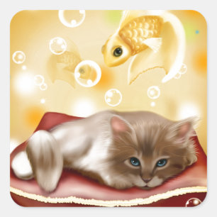 Kat Dreams Vierkante Sticker