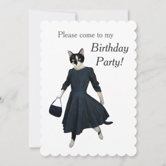 Kat Dress Birthday Party Invitation Kaart (Voorkant)