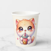 Kat Drink Boba Schattige Bubble Tea Party Papieren Bekers (Achterkant)