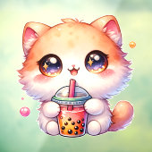 Kat Drink Boba Schattigee Bubble Tea Raamsticker (Vel 3)