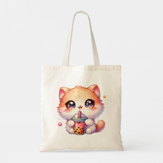 Kat Drink Boba Schattigee Bubble Tea Tote Bag (Achterkant)