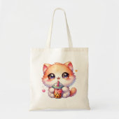 Kat Drink Boba Schattigee Bubble Tea Tote Bag (Voorkant)