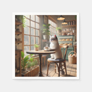 Kat drink koffie in café servet