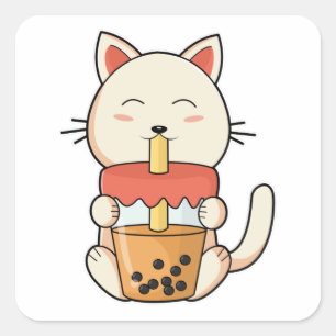 Kat Drink met Drink stro Vierkante Sticker