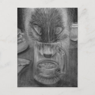 Kat Drink waterstoffering Oorspronkelijke houtskoo Briefkaart