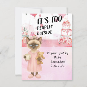 Kat drinkt koffie pyjamafeestje briefkaart