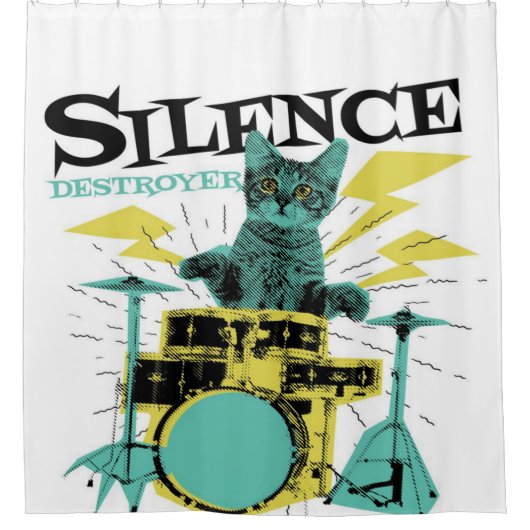 Kat Drummer Destroyer of Blanket Douchegordijn (Voorkant)