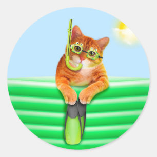 Kat-duiker met masker en snorkel ronde sticker
