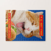 Kat Eating Cheeseburger Legpuzzel (Horizontaal)