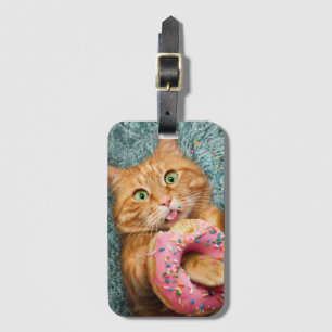 Kat Eating Donut Bagagelabel