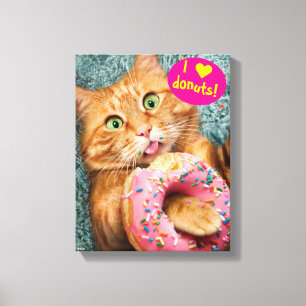 Kat Eating Donut Canvas Afdruk