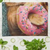 Kat Eating Donut Theedoek (Gevouwen)