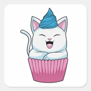 Kat Eating Muffin Vierkante Sticker