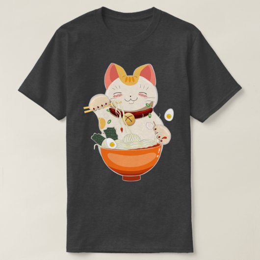Kat Eating Ramen in Bowl T-shirt (Design voorkant)