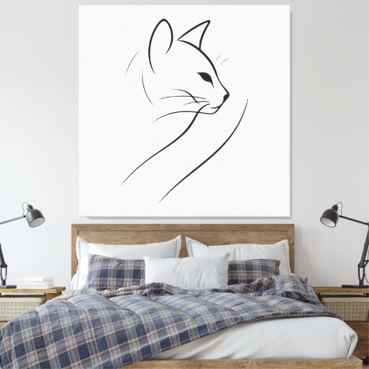 Kat één lijn minimalistisch elegant ontwerp canvas afdruk (Insitu (Slaapkamer))