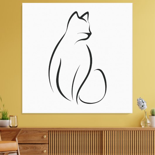Kat één lijnontwerp canvas afdruk (Insitu (Woonkamer))