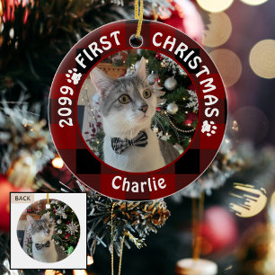 Kat eerste CHRISTMAS Red Buffalo Pset 2 Keramisch Ornament