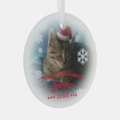 Kat Eerste Kerstmis | Kattennaam Snowflake Glas Ornament (Voorkant Rechts)