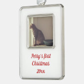 Kat Eerste Kerstmis Verzilverd Kader Ornament (Links)