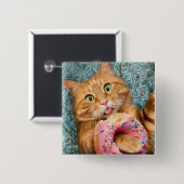 Kat eet Donut Vierkante Button 5,1 Cm (Voorkant /achterkant)