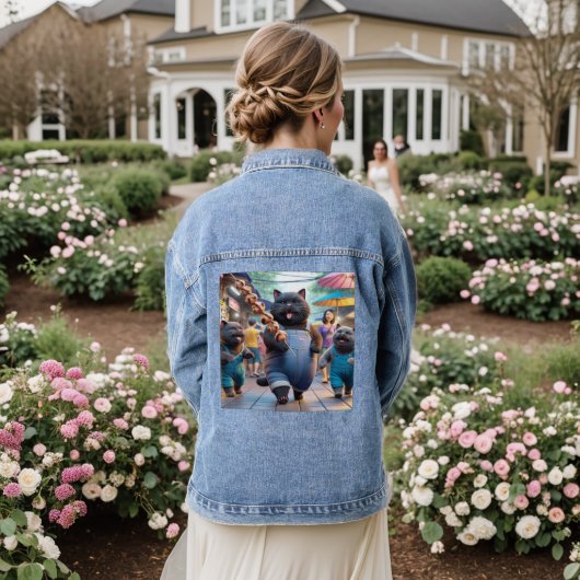Kat eet een vleesbal handvat en vrienden denim jacket (Huwelijk Achterkant)