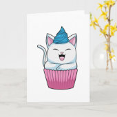 Kat eet Muffin Kaart (Gele Bloem)