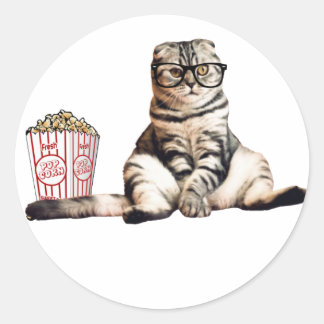 Kat eet popcorn grappig ronde sticker