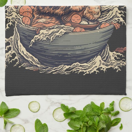 Kat eet Ramen, Wave of Kanawaga Theedoek (Gevouwen)