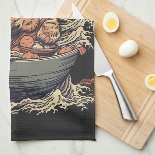 Kat eet Ramen, Wave of Kanawaga Theedoek (Quarter Fold)