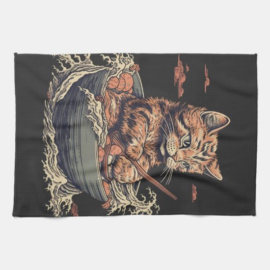 Kat eet Ramen, Wave of Kanawaga Theedoek (Horizontaal)