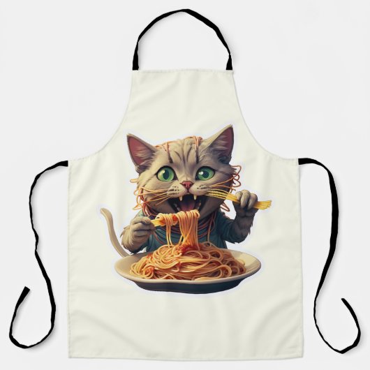 Kat eet spaghetti schort (Voorkant)