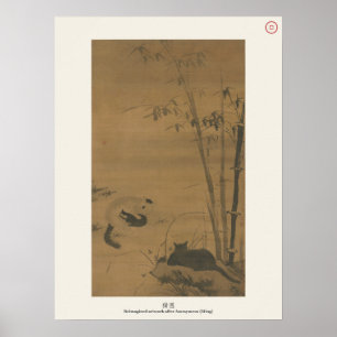 Kat en Bamboe - Klassieke Chinese Schilderkunst Poster