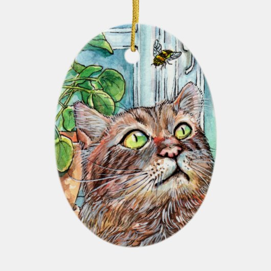 Kat en bijen keramisch ornament (Voorkant)