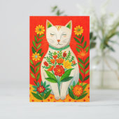  kat en bloemen bedankkaart (Staand voorkant)