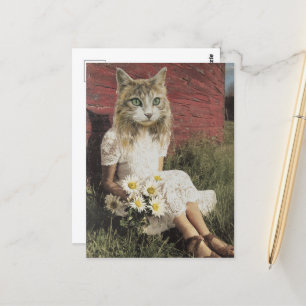 Kat en bloemen briefkaart