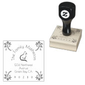 Kat en bloemen 	rubberstempel (Gestempeld)