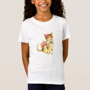 Kat en bloemen t-shirt