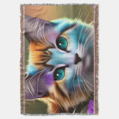 kat en bloemen van blauwe en roestkalikat deken