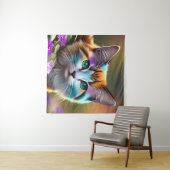 kat en bloemen van blauwe en roestkalikat wandkleed (In Situ (horizontaal))
