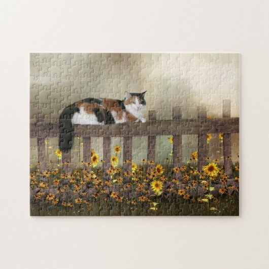 Kat en bloemen van Calico Legpuzzel (Horizontaal)
