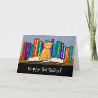 Kat en boeken Verjaardag Kaart