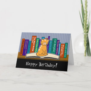 Kat en boeken Verjaardag Kaart