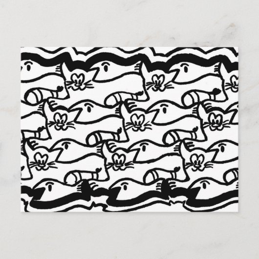 Kat en Briefkaart van Bord met grote viskleuren (Voorkant)