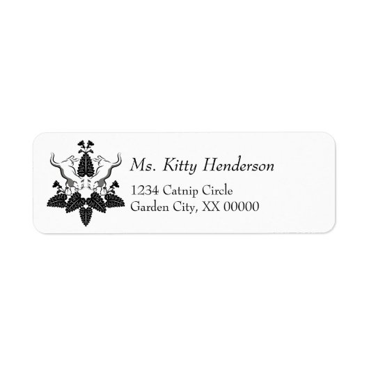 Kat en Catnip Silhouette Grafisch Gepersonaliseerd Etiket (Voorkant)