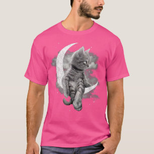 Kat en crescent motorkat zitten op de maan t-shirt