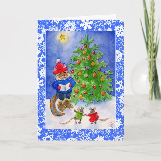 Kat en de kaart van Kerstmis of van de Vakantie (Voorkant)