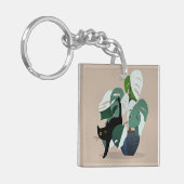 Kat en een plant, art deco chic sleutelhanger (Voorkant Links)