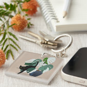 Kat en een plant, art deco chic sleutelhanger (Voorkant Rechts)