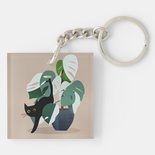 Kat en een plant, art deco chic sleutelhanger (Achterkant)