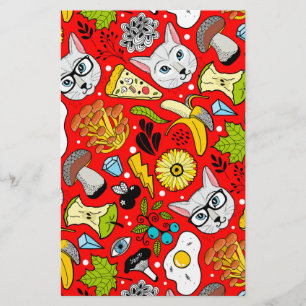 Kat en ei op rood briefpapier